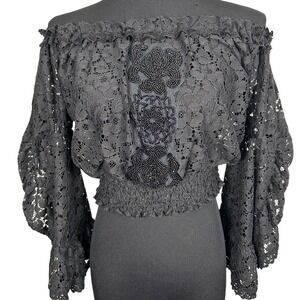 Antica Sartoria Black Lace Off Shoulder Boho Whimsigoth Fairy Bell Sleeve Blouse